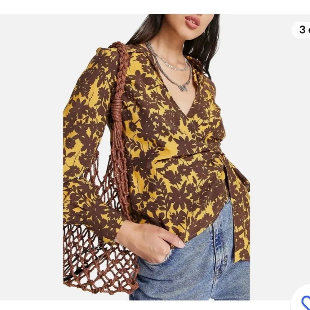 Top Shop Floral Jacquard Top Golden Yellow & Brown - Picture 15 of 15